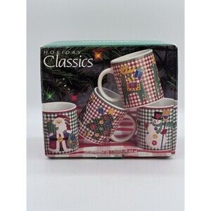 GINGHAM CHRISTMAS MUGS Coffee Cups 4 Signature Holiday Classics